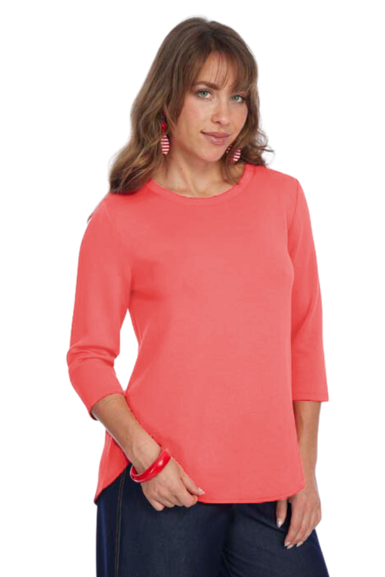 LIOR ZOFI Top Women's 3/4 Ponte Knit Top - Coral