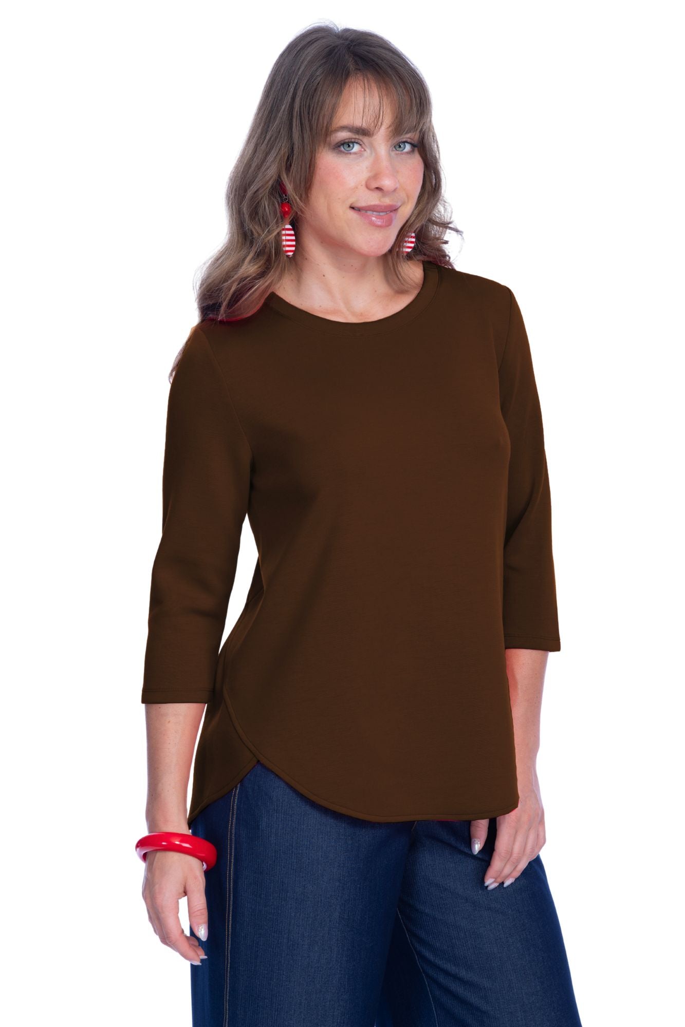 LIOR ZOFI Top Women's 3/4 Ponte Knit Top - Mocha