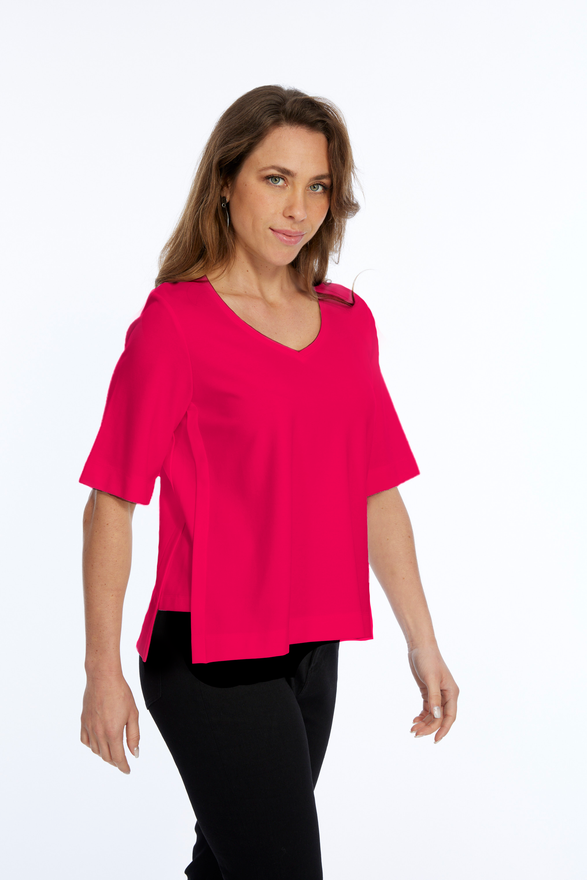 Zola LIOR Women's Short Sleeve V-Neck Top with Side Slits