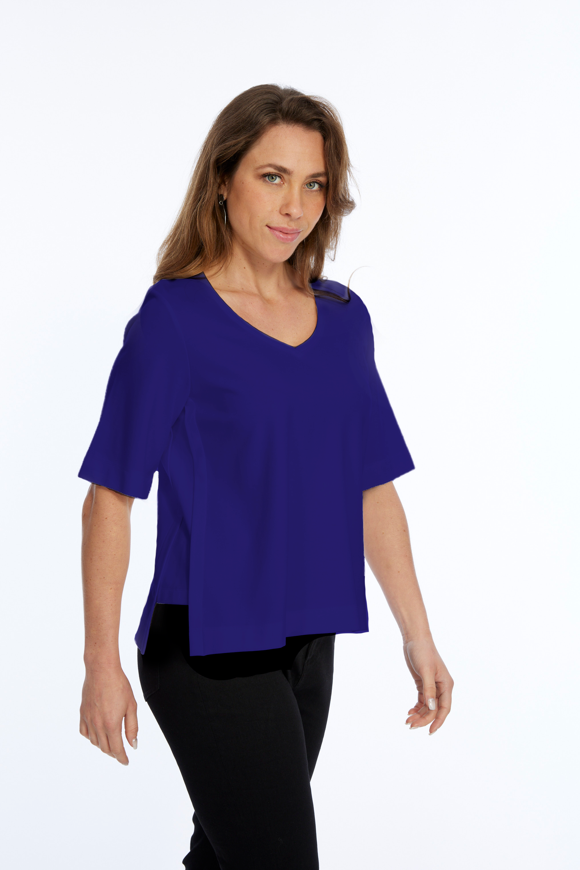 Zola LIOR Women's Short Sleeve V-Neck Top with Side Slits