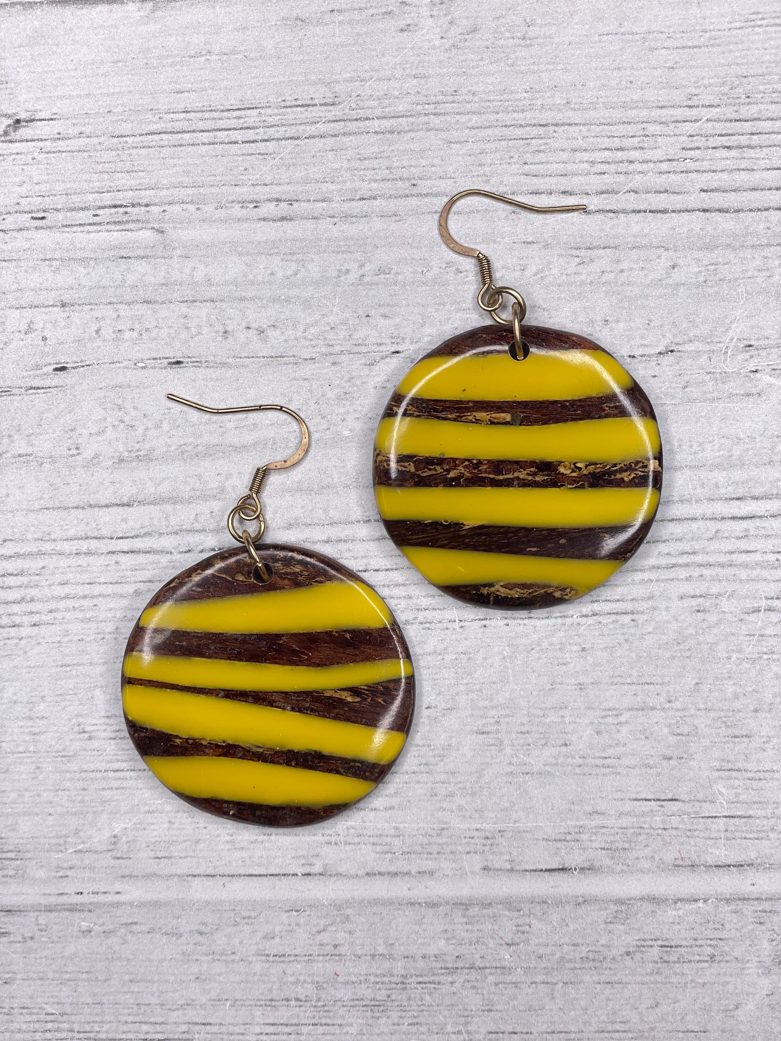 Alisha D Hand Painted Zebra Stripes Wood Round Earrings