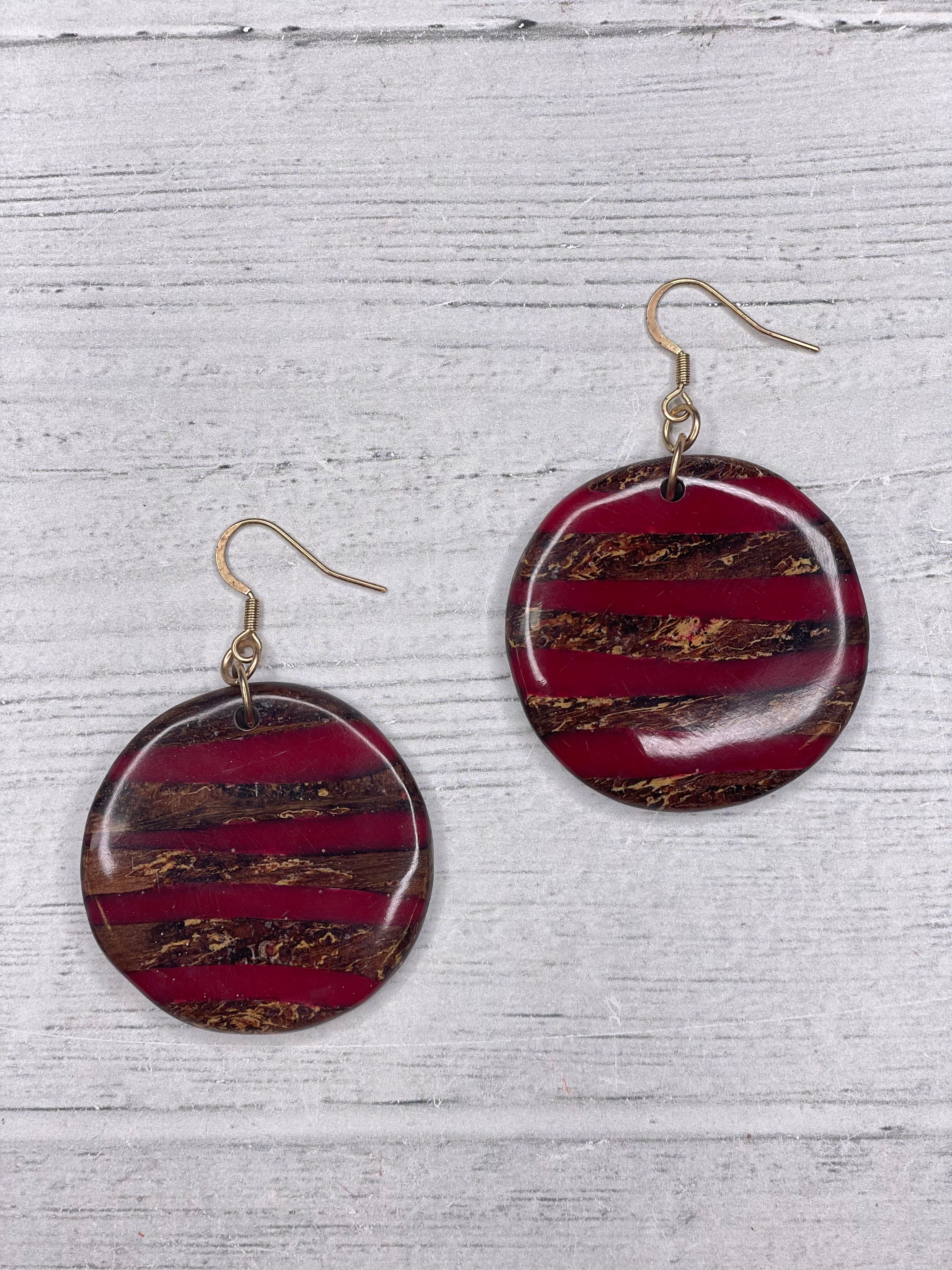 Alisha D Hand Painted Zebra Stripes Wood Round Earrings