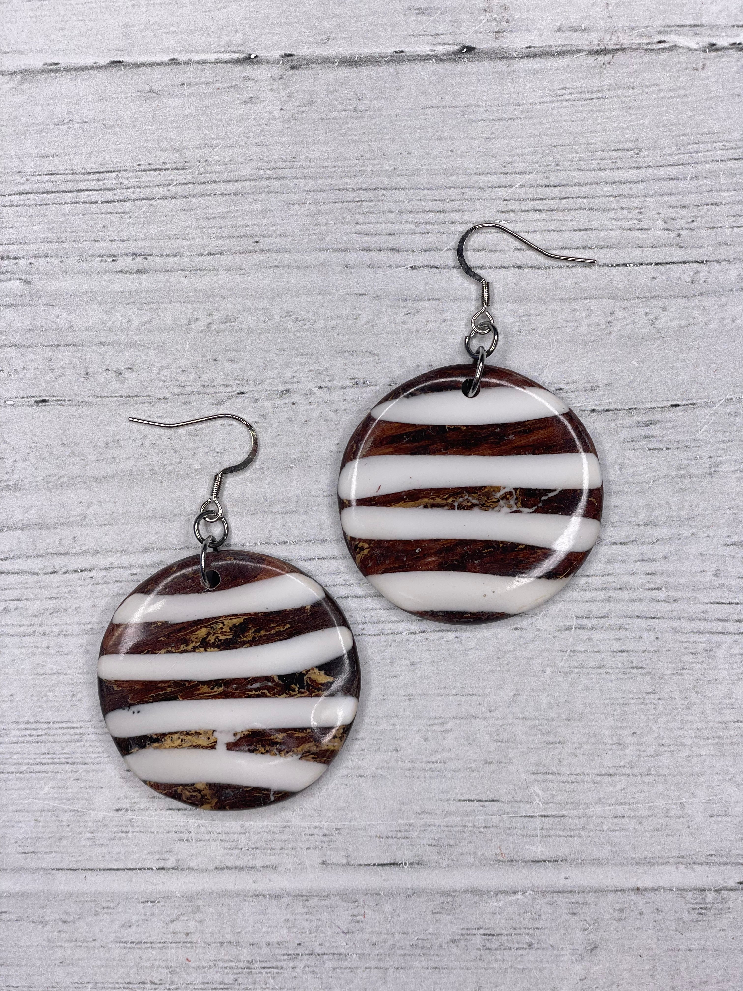 Alisha D Hand Painted Zebra Stripes Wood Round Earrings