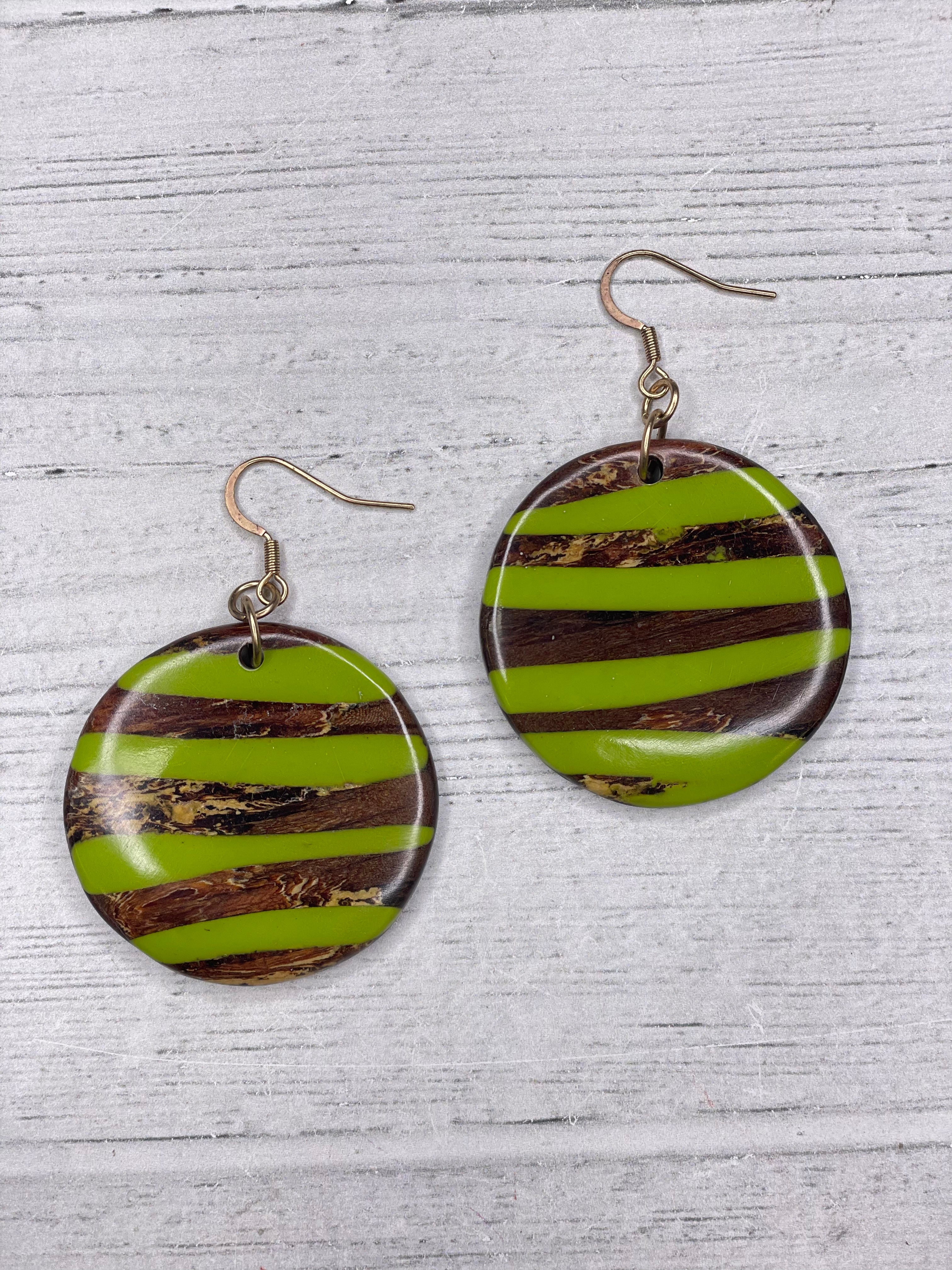 Alisha D Hand Painted Zebra Stripes Wood Round Earrings