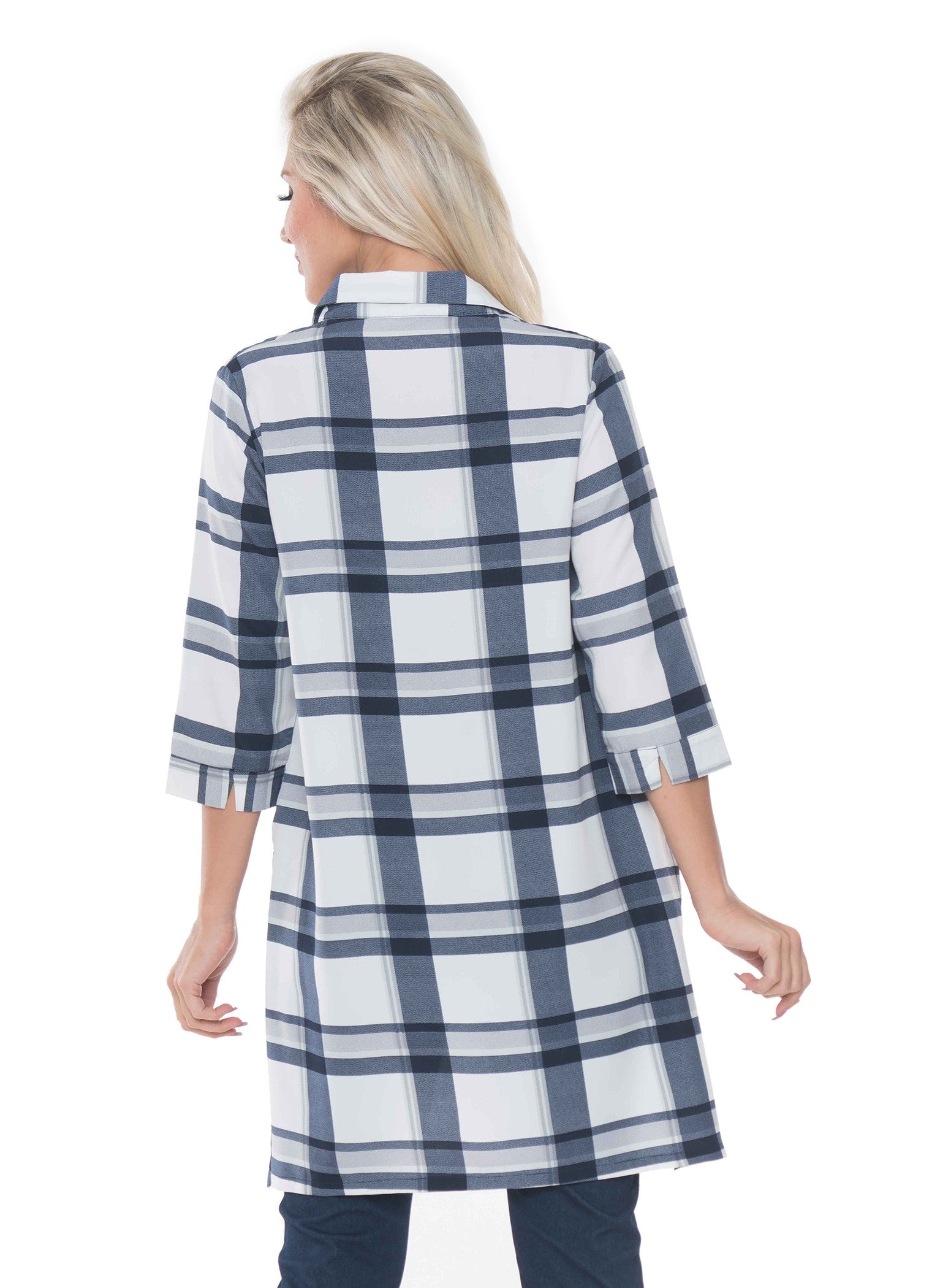 Lior Women's Long Sleeve Navy Plaid Shirt