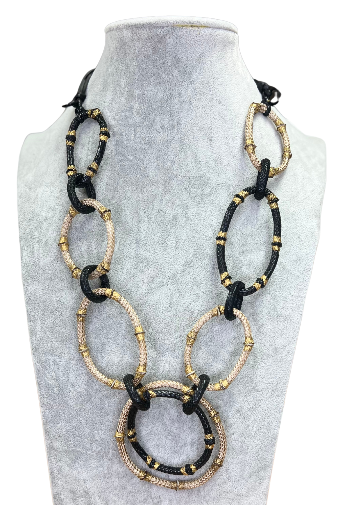 Black & Beige Hoops Statement Necklace Alisha D