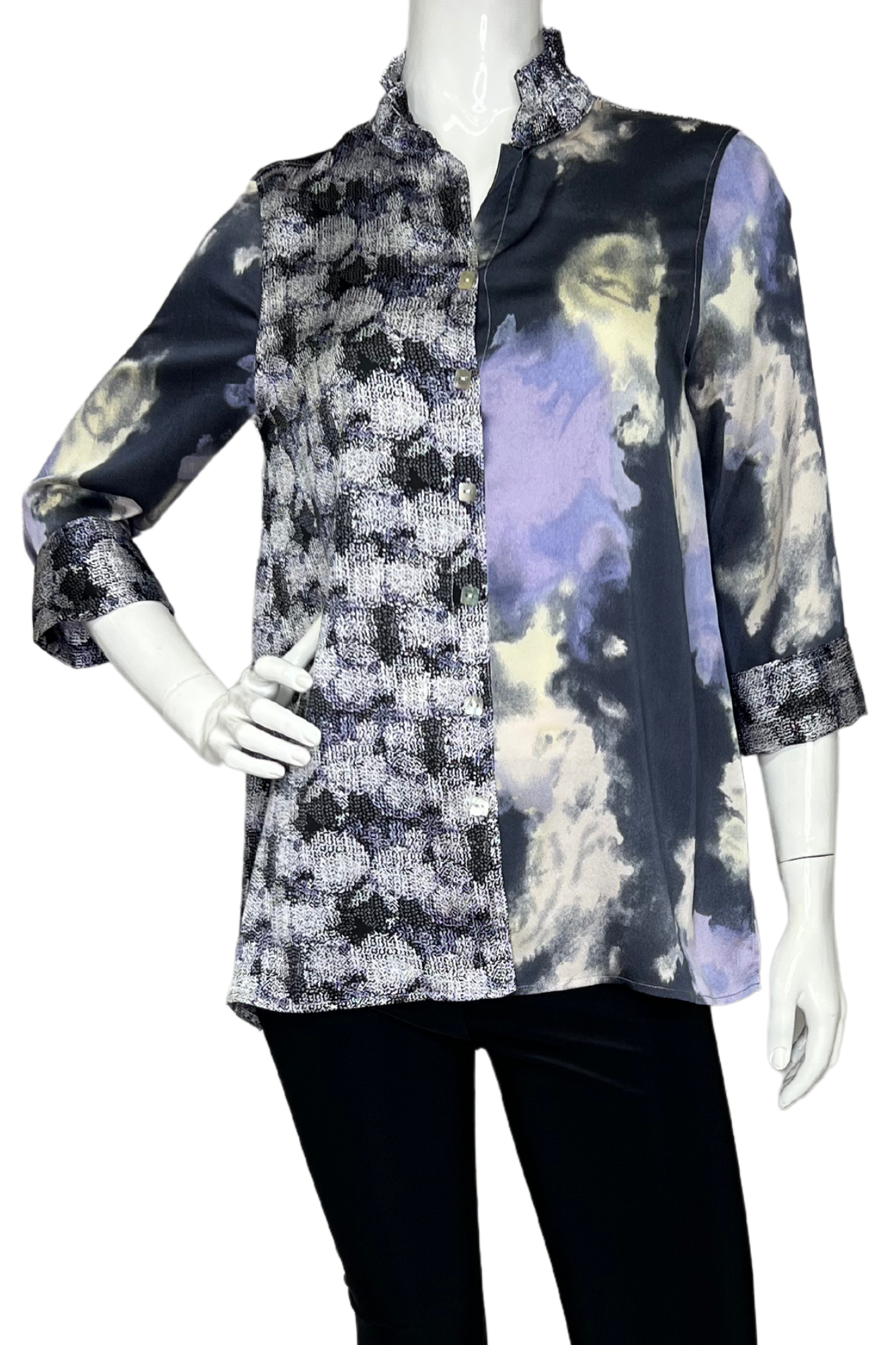 Women's Purple & Navy Satin Blouse ELISE LIOR