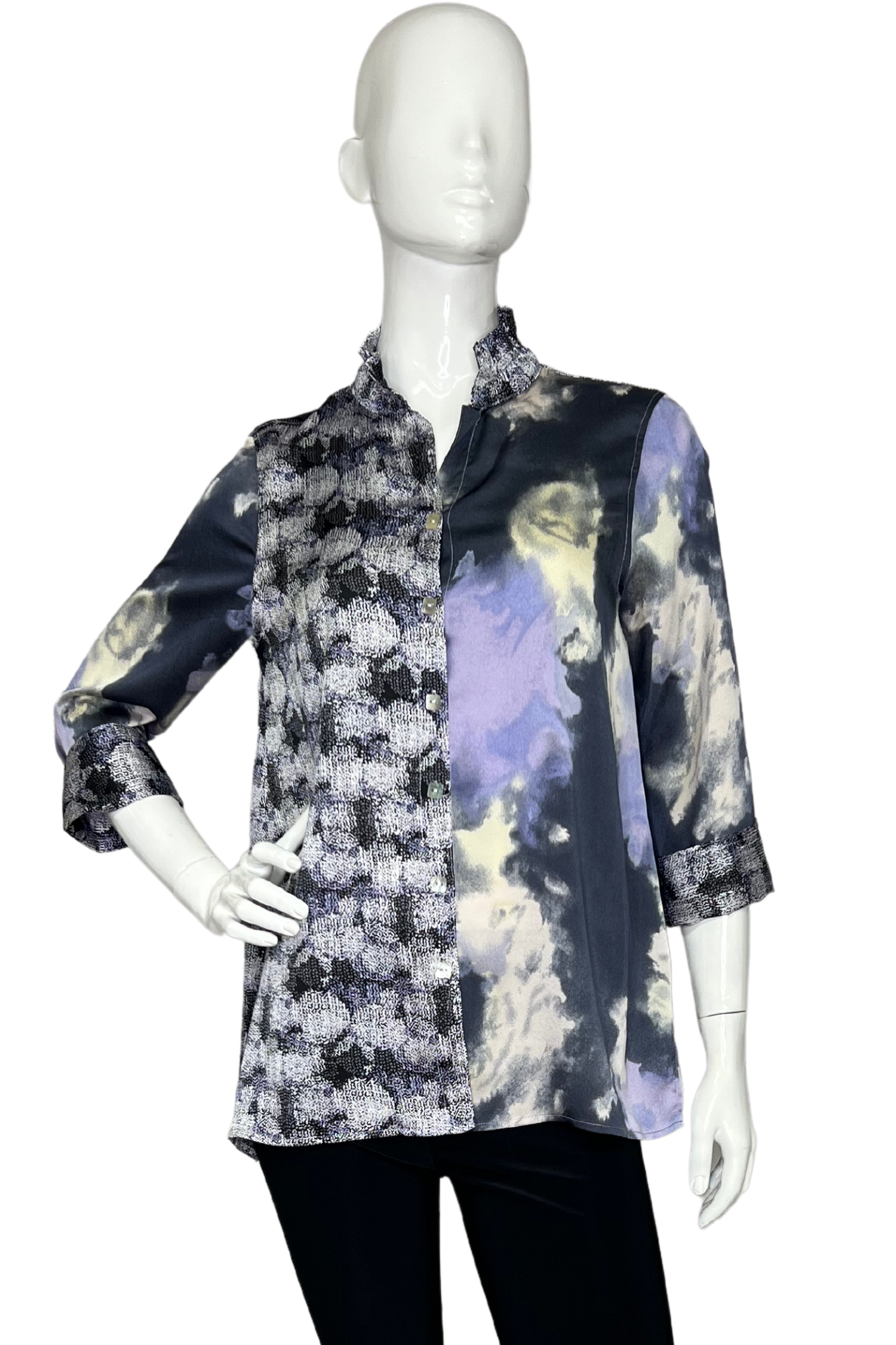 Women's Purple & Navy Satin Blouse ELISE LIOR